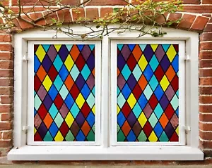 3D Color Rhombus P2253 Window Film Print Sticker Cling Stained Glass UV Block Am - Bild 1 von 11