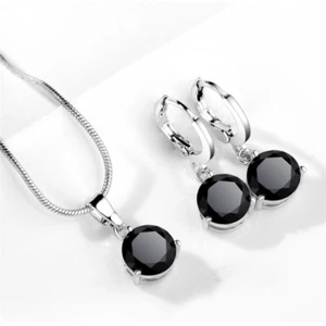 Fashion Jewelry Necklace Earrings Two piece Set Round Multi Color Zircon Pendant - Picture 1 of 29
