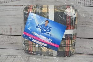 MyPillow King Flannel Sheet 4 Piece Set Navy Plaid NEW - Picture 1 of 8