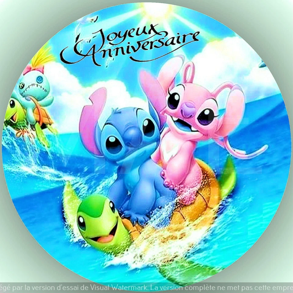 Stitch & Angel. Décoration de gâteau comestible , Azyme , disque diamètre 20cm.