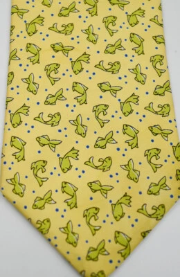 NEW Peter Blair Yellow With Light Green Tiny Fish Silk Tie Made in USA - Image 1 of 4