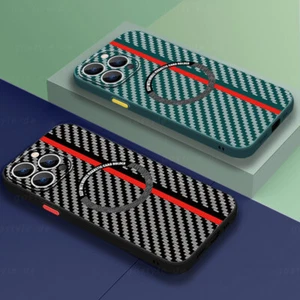Magnetic Case For iPhone 16 Pro Max 15 14 13 12 Carbon Fibre Magsafe Phone Cover - Zdjęcie 1 z 16