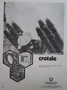 3/1976 PUB THOMSON CSF SYSTEME CROTALE ANTI AIRCRAFT WEAPON SYSTEM FRENCH AD - Picture 1 of 1