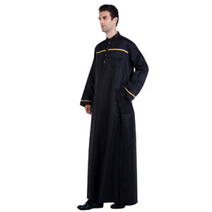 Men Saudi Thobe Galabeya Thoub Jubba Abaya Robe Dishdasha Muslim Dress Kaftan
