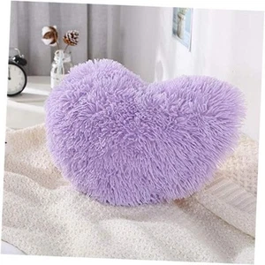 Fluffy Heart Pillow, Faux Fur Throw Pillow,Sherpa Plush Fluffy, Cute Soft - Picture 1 of 7