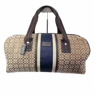 COACH F70770 Duffel Bag Signature Canvas Navy Stripe Boston Handbag - Picture 1 of 17