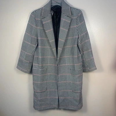 Abrigo ZARA Check Tarten Raro Clásico Frente Abierto Favorito Bloggers Negro Blanco Rojo S Foto 1 de 4