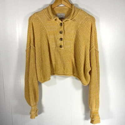 Urban Outfitters Yellow Knit Cropped Henley Long Sleeve Sweater Womens Medium - Image 1 of 4