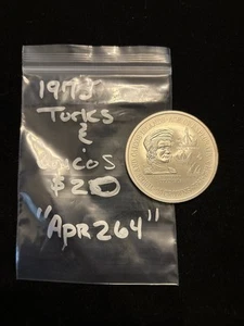 1975 Turks And Caicos 20 Crowns “apr264” Silver Columbus - Picture 1 of 23