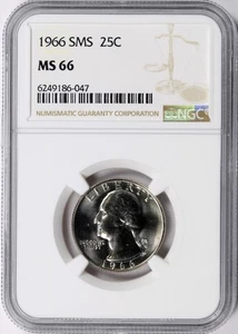 1966 25c SMS Washington Quarter NGC MS66 - Picture 1 of 4