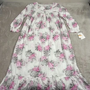 Eileen West Nachthemd Damen klein weiß rosa grau Blumen Langarm Spitze NEU - Bild 1 von 12