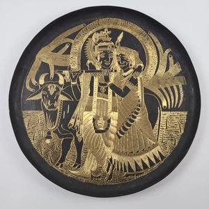 Vintage Metal Wall Plaque Indian God Krishna Radha Etching Hindu  - Picture 1 of 8