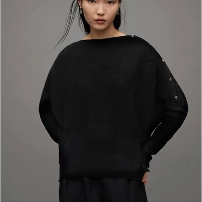 Jersey All Saints Raven Lana Cachemira Hombro a Presión Negro Talla Mediana Foto 1 de 4