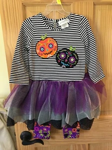NWT Emily Rose Pumpkin set Girls Black Purple Halloween toddler - Picture 1 of 3