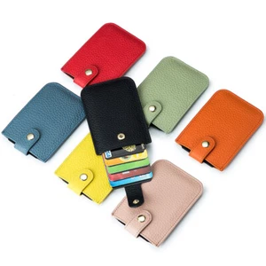 Men Womens Pull Tab Slot Wallet Front Pocket Slim Purse Genuine Leather RFID Blk - Picture 1 of 38
