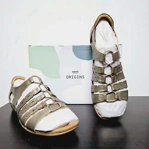 Earth Origins Leather Gladiator Sandals - Blakely - Platinum Metallic, Ch. Size - Picture 1 of 10