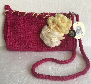 The Sak Pink Fuchsia Flora Convertible Clutch Crochet Floral & Bead Embellished - Picture 1 of 9
