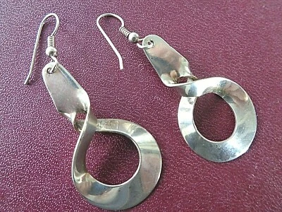 Pendientes Colgantes Modernistas De Plata Esterlina Mexicana Grandes MEXICO - Imagen 1 de 4