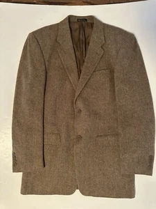 Monsieur Adolfo Wool Blazer Mens 40L Tan Tweed Herringbone Jacket Sport Coat - Picture 1 of 12