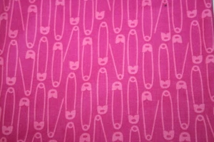 SEW MUCH FUN BY NADIA HASSAN FOR STUDIO E FABRICS PINK SAFETY PINS ON PINK - Picture 1 of 3