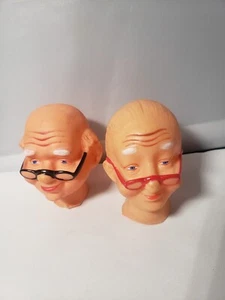 Vintage Lot of 2 Grandpa & Grandma Doll Heads Reading Glasses - Picture 1 of 6