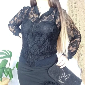 Girl Express Bomber jacket Ladies Sz 10 black lace sheer cropped zip Y2K Vintage - Foto 1 di 6