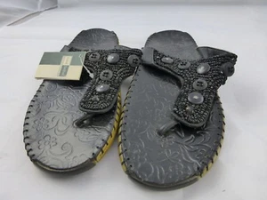 Josef Seibel Black Leather Embellished Sandals, Size 39 (8.5-9 US) New - Bild 1 von 5