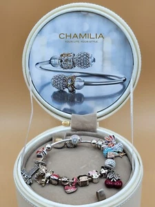 Sterlingsilber Chamilia Flexarmreif mit 19 Disney Charms Swarovski Kristall - Bild 1 von 12