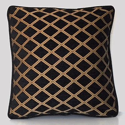 large black gold geometric chenille embroidered piping throw pillow for sofa usa - Image 1 of 4