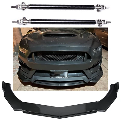 For Dodge Ram 1500 Carbon Fiber Front Bumper Lip Splitter Spoiler+Strut Rods - Image 1 of 4