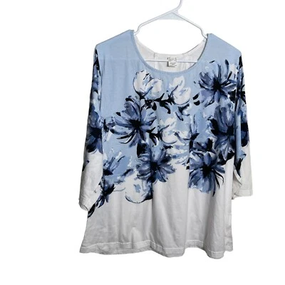 Blusa Venus Feminina 18 Azul Floral Estampa Casual Manga 3/4 Strass Artística Top - Imagem 1 de 4