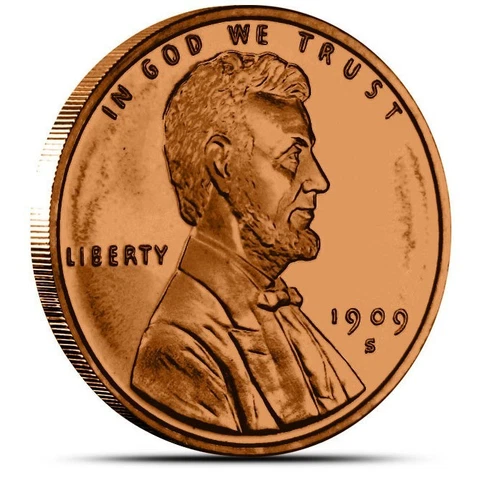 1 oz Copper Round - 1909 S VDB Lincoln Wheat Cent Cover