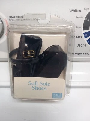 Sapatos de bebê vintage Toddletime TAMANHO 1 sola macia preta com laço NOVO NO PACOTE - Imagem 1 de 4