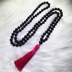 8Mm Matte Black Agate Knot Tassel 108 Beads Mala Necklace Women Men Zen Beads