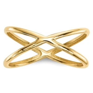 Real Solid 14K Yellow Gold Trendy Ladies Criss Cross Statement Ring - Picture 1 of 5