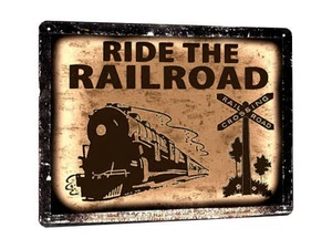 TRAIN locomotive vintage style metal SIGN boys MANCAVE game room wall decor 087 - Picture 1 of 2