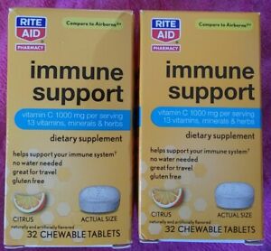  Lot of 2 RITE AID Immune Support Vitamin C E ZINC Chewables Citrus 32 tabs each
