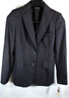 Women Anne Klein Blazer Black Blue White Stripe 2-Button Down Suit Jacket Size 2