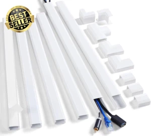 94.5" Cord Cover Wall Kit – Wire Hider for TV Cables, Paintable, 6pcs, White - Picture 1 of 6