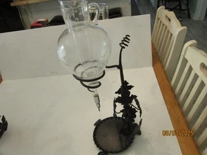 Wrought Iron hanging Wine Aerator Decanter Etched Crystal Grapes Leaves-Austria - Picture 1 of 5