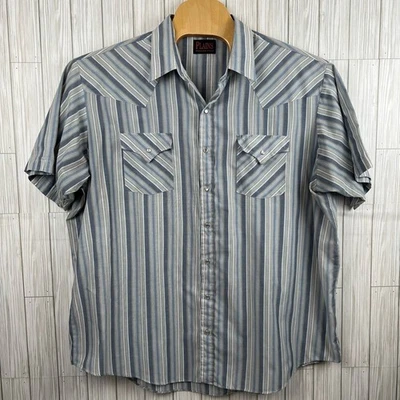 Camisa Western Plains Para Hombre Manga Corta Rayas Perla Broches Gris Azul Talla 2X Foto 1 de 4