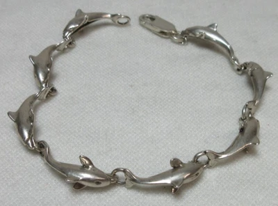 VINTAGE STERLING SILVER DOLPHIN BRACELET 925 LINK TENNIS BEACH #30 - Image 1 of 4
