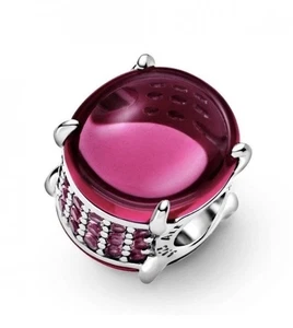 Original Pandora Fuchsia Rose Oval Cabochon Charm 799309C01 Retired RARE - Bild 1 von 10