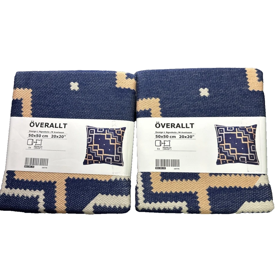 Ikea Overallt Pillow Cushion Cover Size:20" x 20"  Blue African Design Zipped - Image 1 of 1