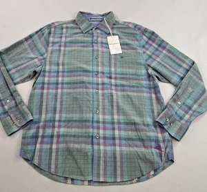 Camicia Tommy Bahama Coastline Cord M Medium verde bottoni quadri cotone uomo $138 - Foto 1 di 12