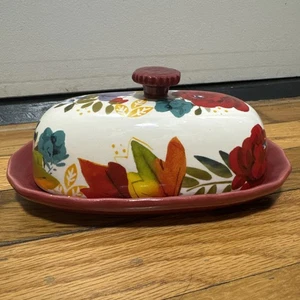 Pioneer Woman Stoneware Timeless Floral 6-1/2" Covered Butter Dish Pre-owned - Picture 1 of 6