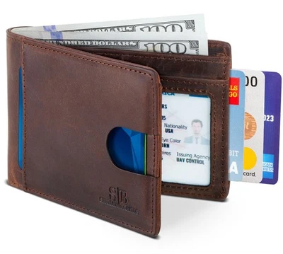 RFID Blocking Slim Bifold Genuine Leather Thin Minimalist Front Pocket Wallet... - Image 1 of 4