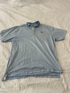 PETER MILLAR SHORT SLEEVE BLUE STRIPED POLO GOLF SHIRT LARGE BALTUSROL GC 147 - Picture 1 of 7