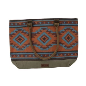Azteken Handtasche hellbraun orange türkis blau Handtasche Baumwolle Leder - Bild 1 von 18