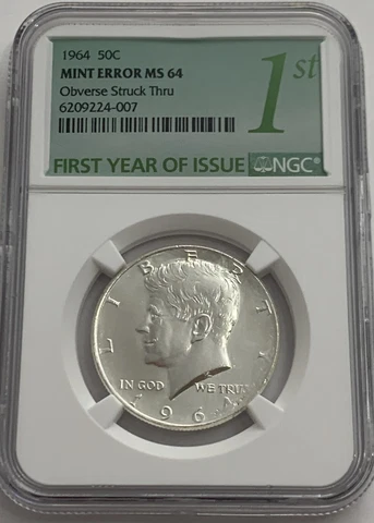 1964 NGC MINT ERROR MS64 SILVER KENNEDY FIRST YEAR OF ISSUE OBVERSE STRUCK THRU Cover